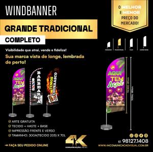 Wind Banner Grande Tradicional Tecido+haste+base Tecido de 2,05x70  Tecido dupla face Pronto para usar 