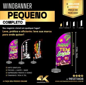 Wind Banner Pequeno Tecido+haste+base Tecido de 155x70  Tecido dupla face Pronto para usar 