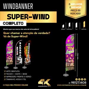 WindBanner - Super-Wind Tecido+haste+base Tecido de 3,20x70  Tecido dupla face Pronto para usar 